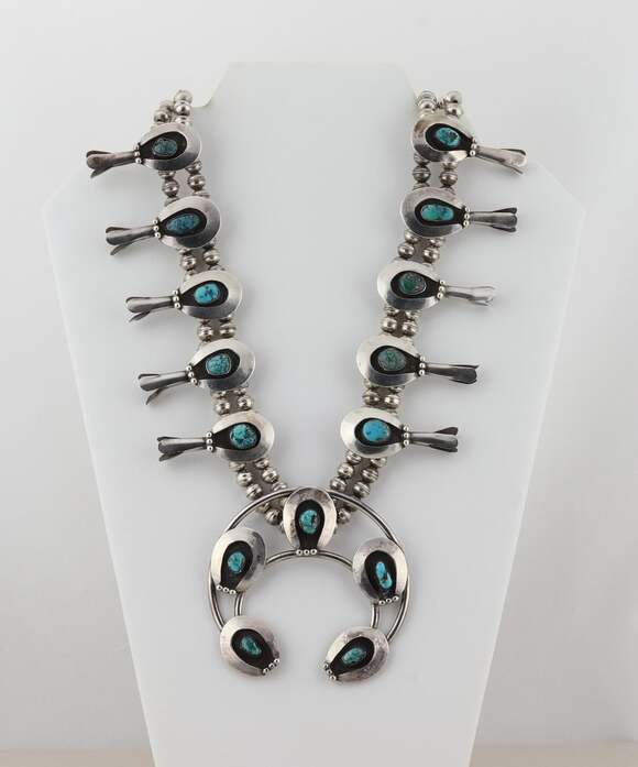 Unbranded Jewelry - Sterling Silver Natural Turquoise Squash Blossom Necklace 23" inch